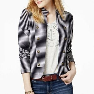 Tommy Hilfiger Black & White Striped Open Military Jacket